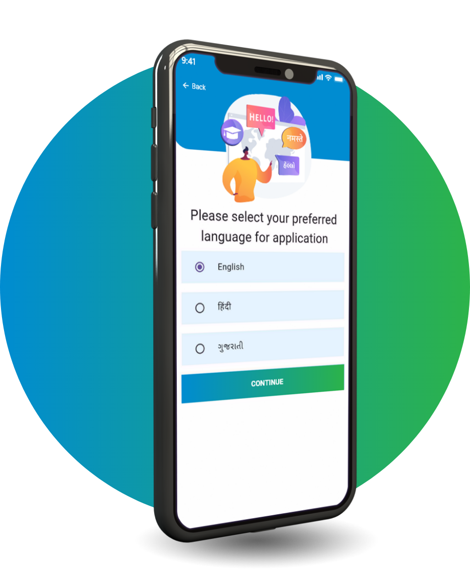 MilkUp app language selection in English, Hindi and Gujarati
